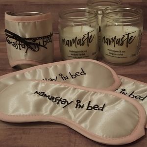 Namaste Mahogany & Tea Glass Jar Candle "Namastay in Bed" Pink Silk Sleep Mask